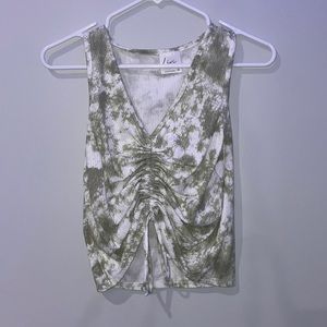 Green and White Tie Dye Rutched Crop Top